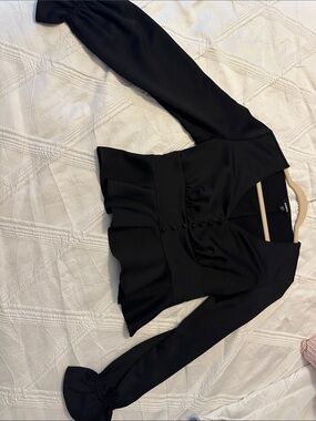Express Black Peplum Long-Sleeve Button Front Top